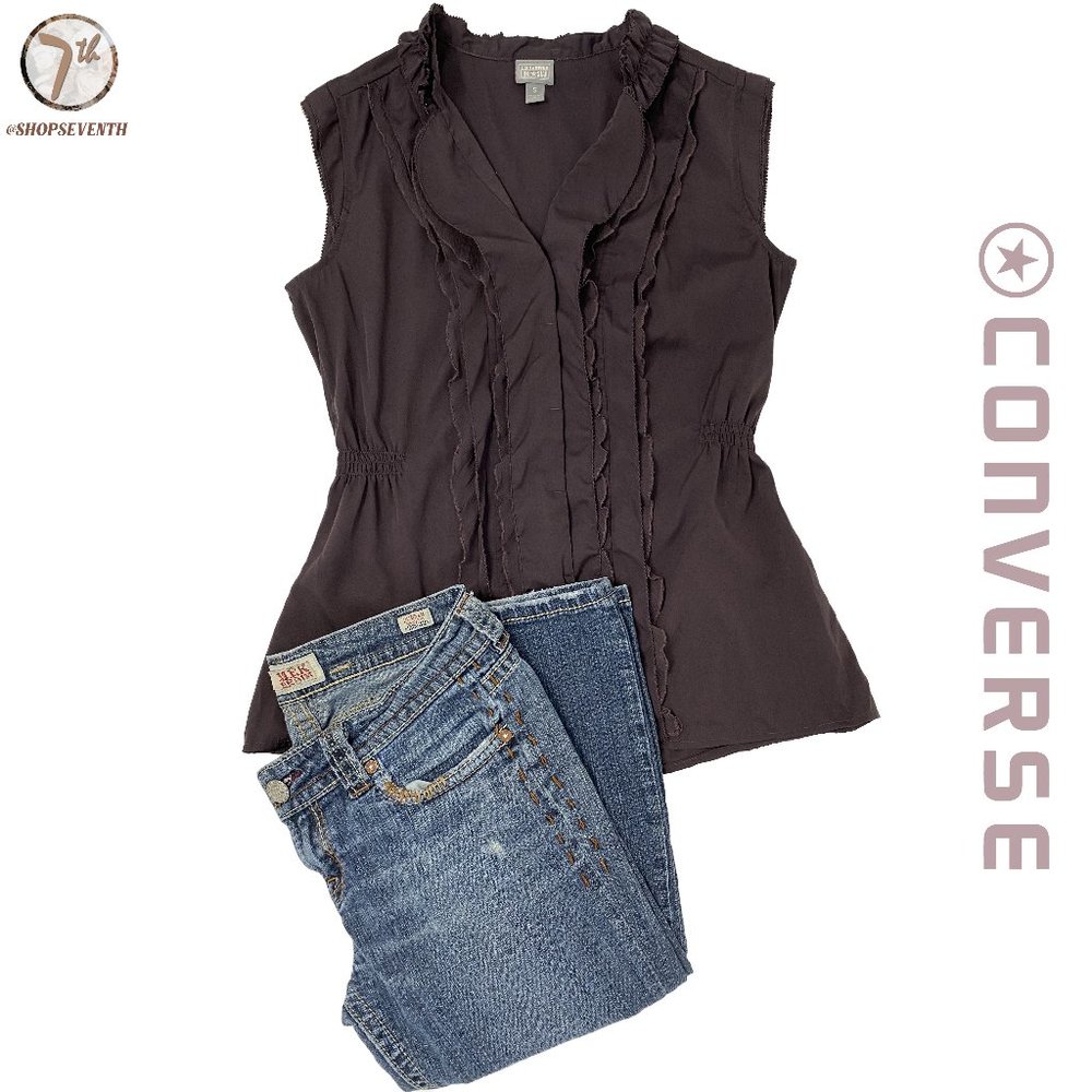 (40% OFF) Converse Purple Sleeveless Ruffle Button Blouse